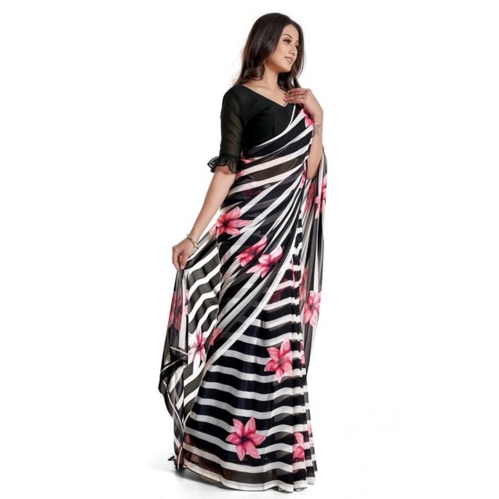 Amfyn Women's Georgette Saree With Blouse (Pink, 5-6mtrs)