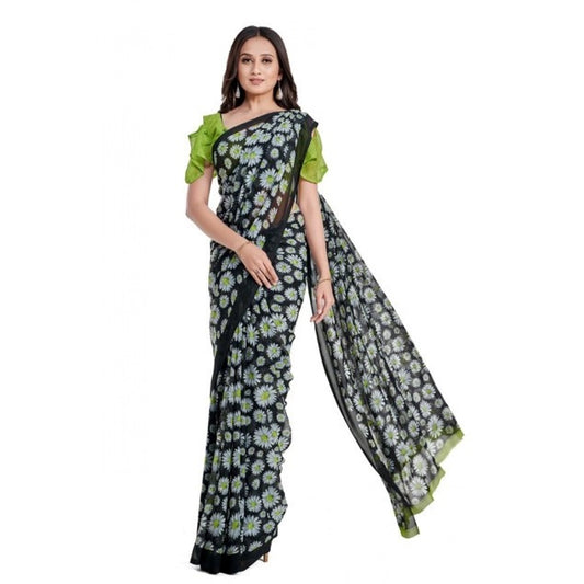 Amfyn Women's Georgette Saree With Blouse (Green, 5-6mtrs)