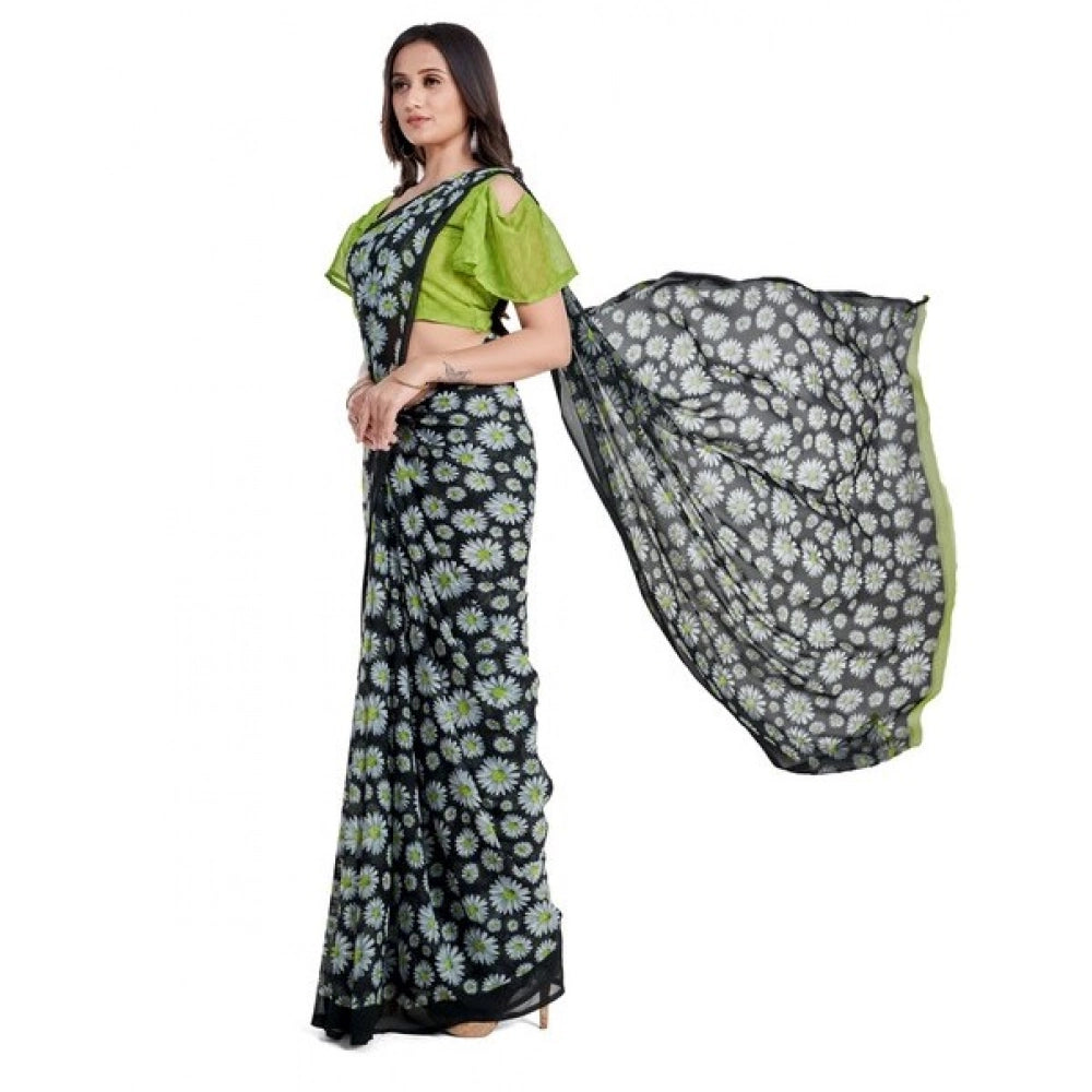 Amfyn Women's Georgette Saree With Blouse (Green, 5-6mtrs)