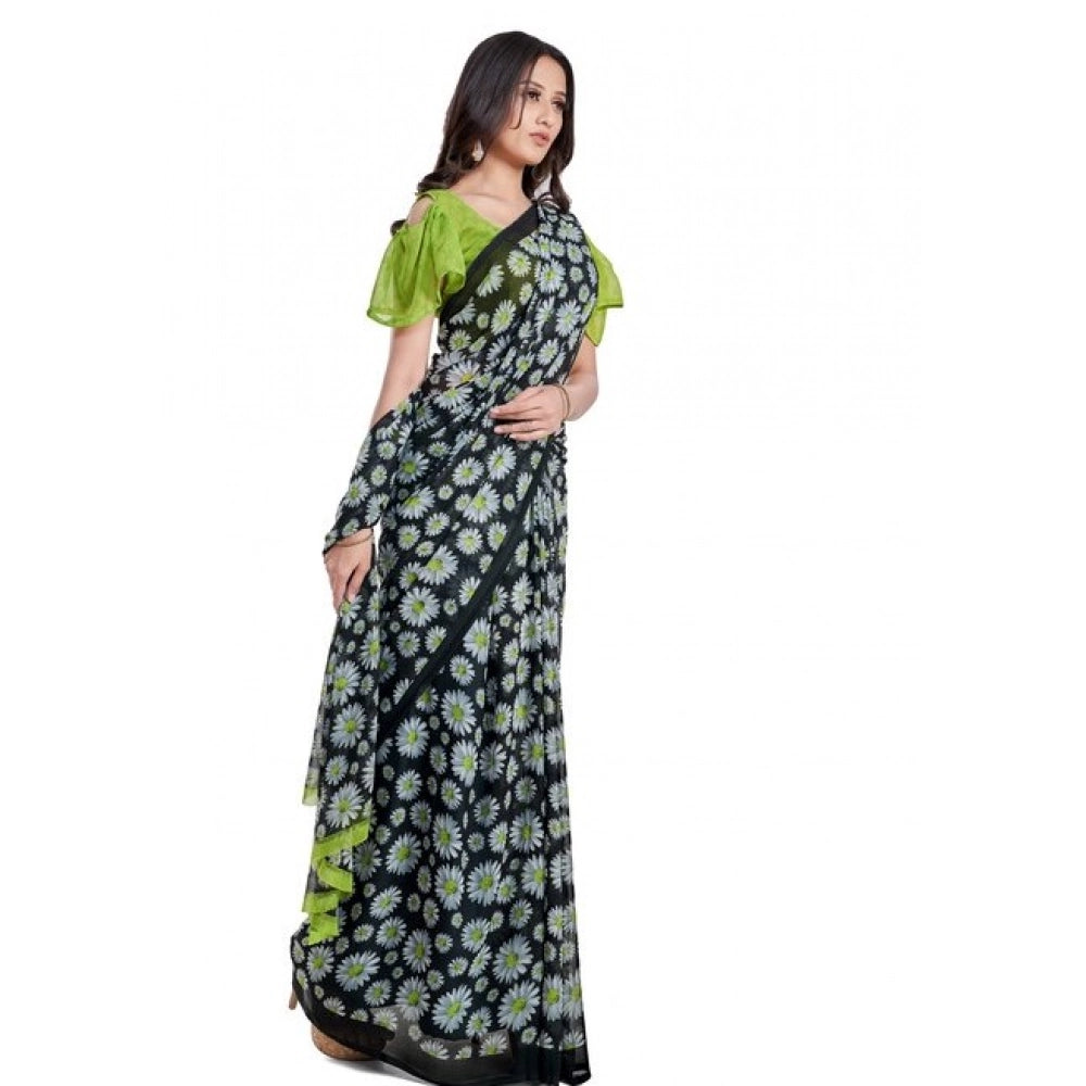 Amfyn Women's Georgette Saree With Blouse (Green, 5-6mtrs)