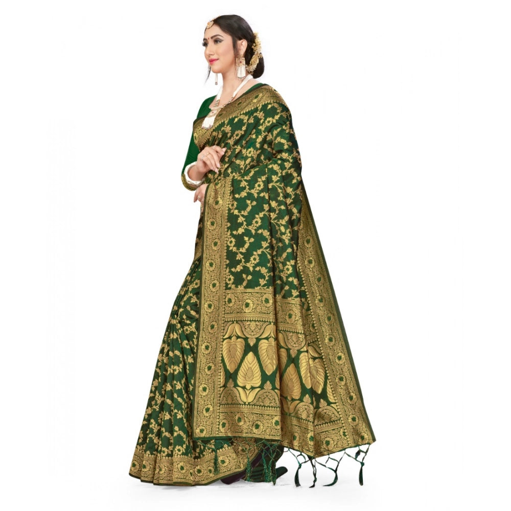 Amfyn Women's Banarasi Silk Saree With Blouse (Green, 5-6Mtrs)