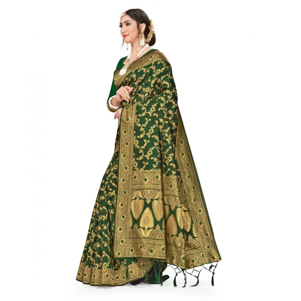 Amfyn Women's Banarasi Silk Saree With Blouse (Green, 5-6Mtrs)