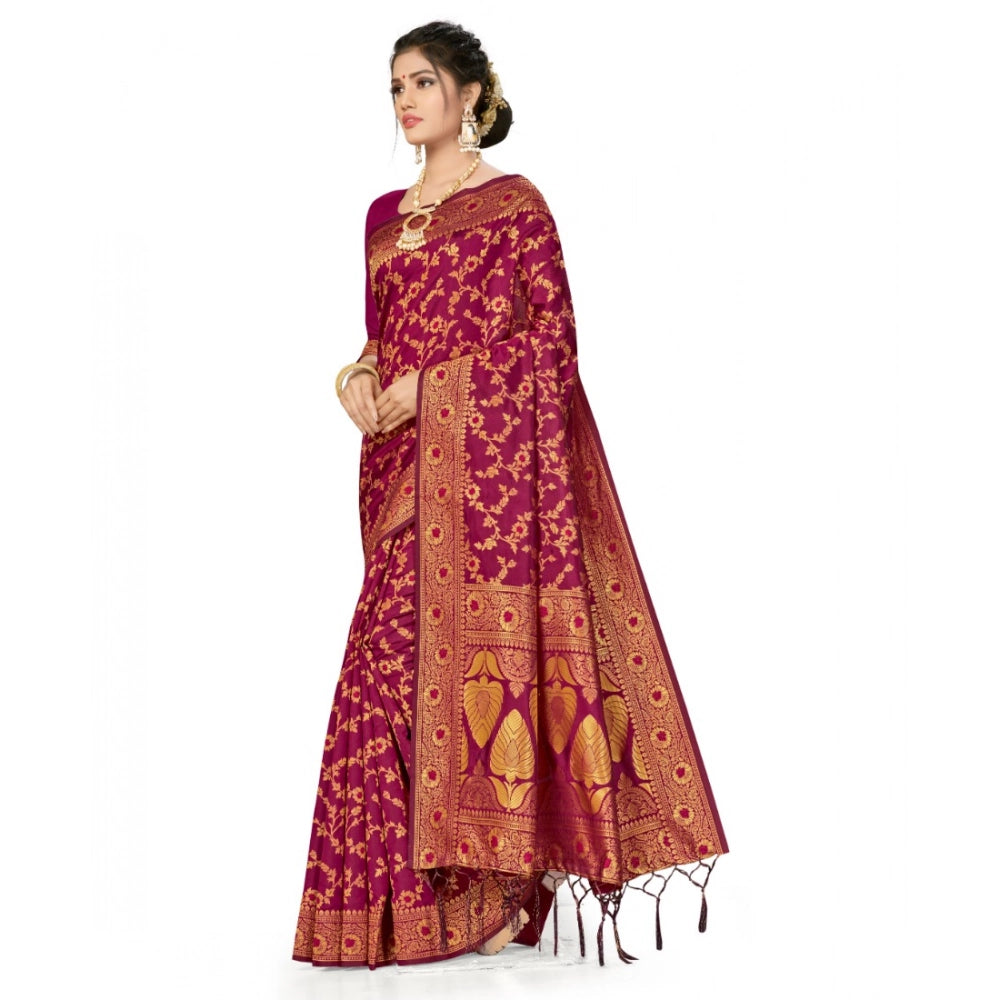 Amfyn Women's Banarasi Silk Saree With Blouse (Wine, 5-6Mtrs)