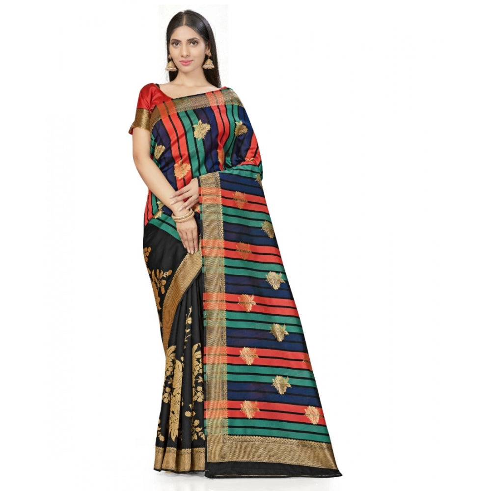 Amfyn Women's Banarasi Silk Saree With Blouse (Black, 5-6Mtrs)