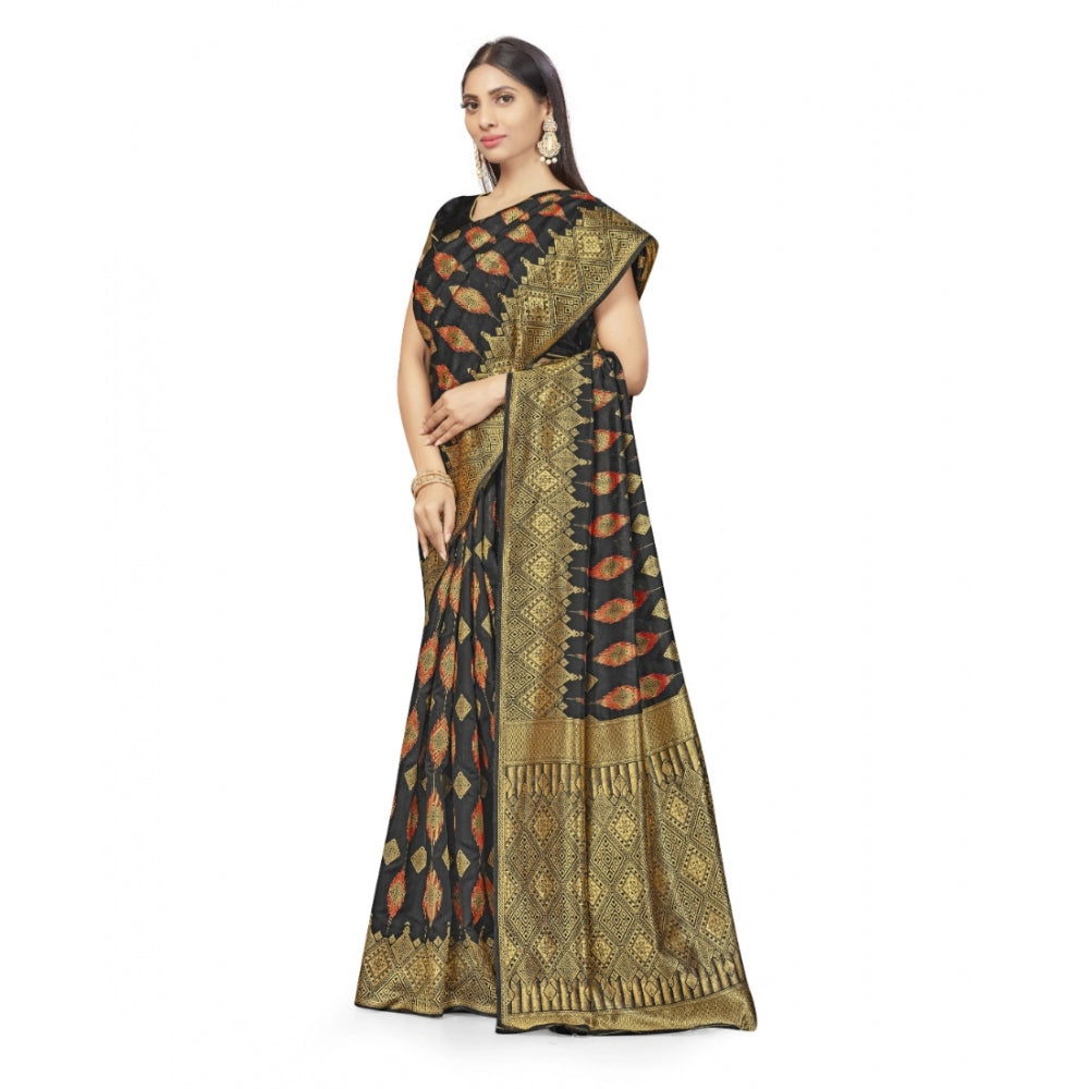 Amfyn Women's Banarasi Silk Saree With Blouse (Black, 5-6Mtrs)
