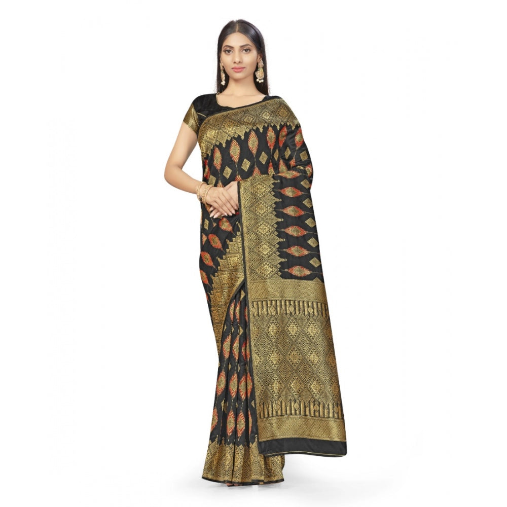 Amfyn Women's Banarasi Silk Saree With Blouse (Black, 5-6Mtrs)