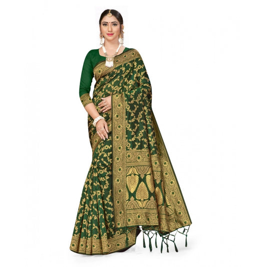 Amfyn Women's Banarasi Silk Saree With Blouse (Green, 5-6Mtrs)