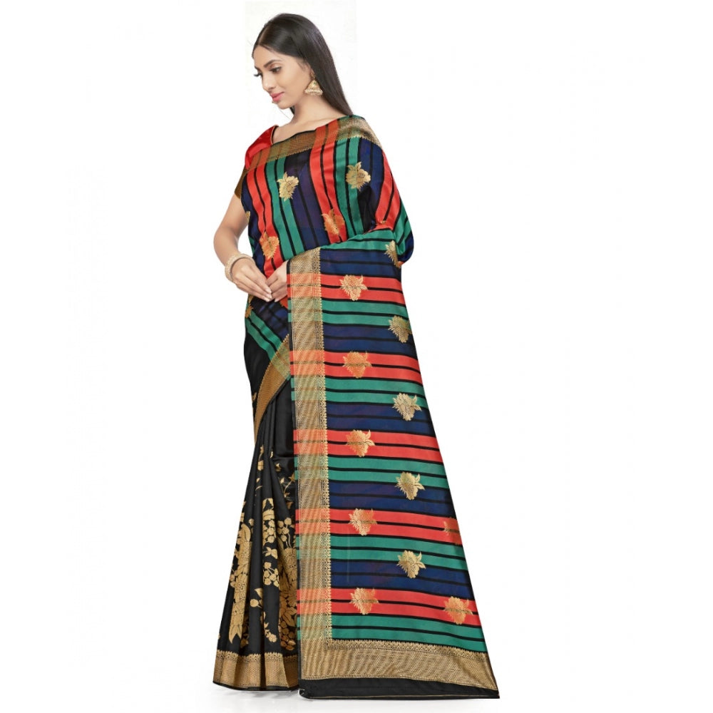 Amfyn Women's Banarasi Silk Saree With Blouse (Black, 5-6Mtrs)