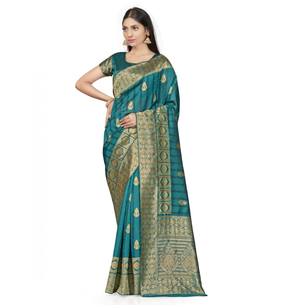 Amfyn Women's Banarasi Silk Saree With Blouse (Peach, 5-6Mtrs)