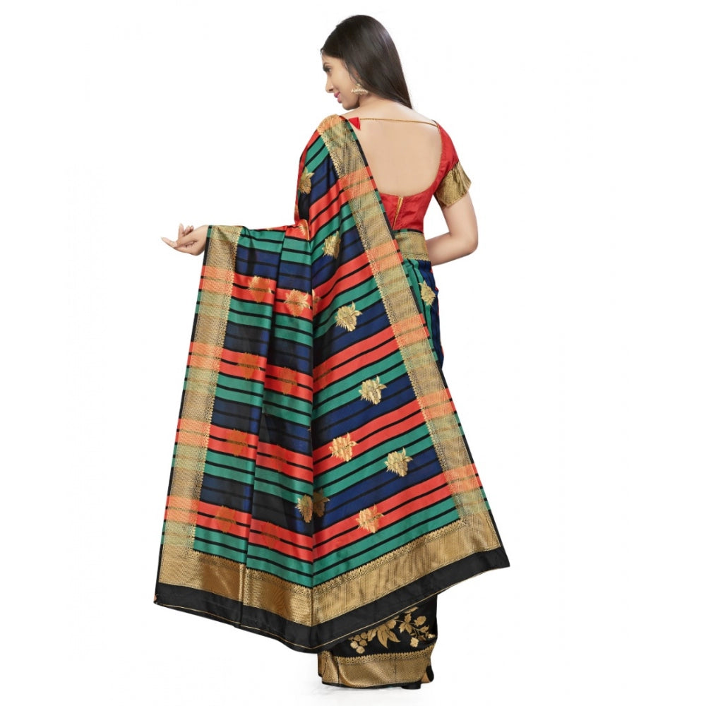Amfyn Women's Banarasi Silk Saree With Blouse (Black, 5-6Mtrs)