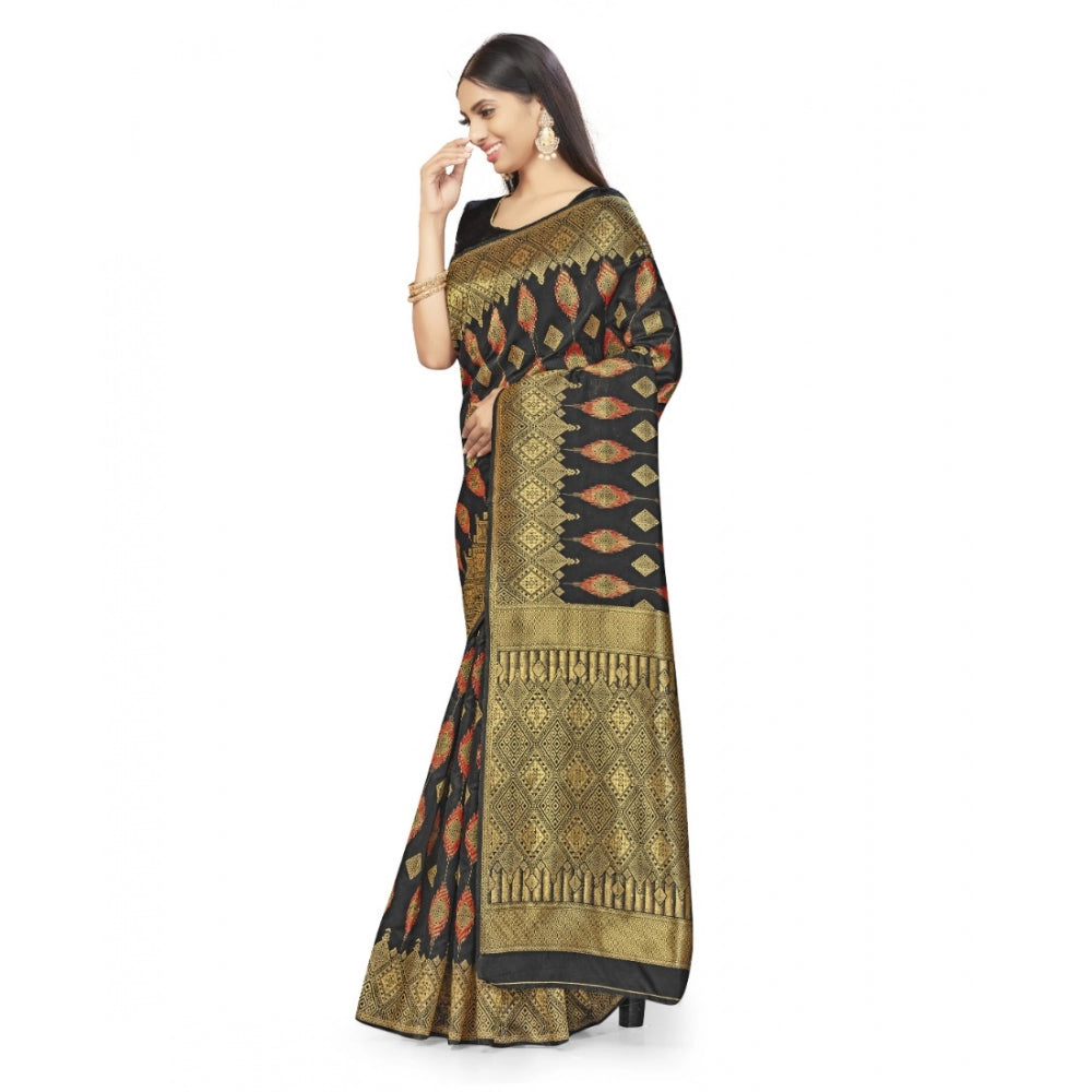 Amfyn Women's Banarasi Silk Saree With Blouse (Black, 5-6Mtrs)