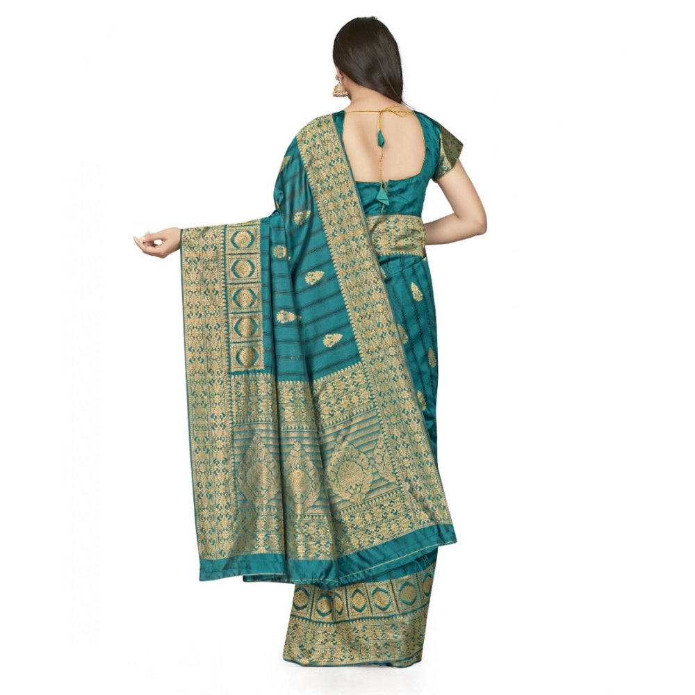 Amfyn Women's Banarasi Silk Saree With Blouse (Peach, 5-6Mtrs)