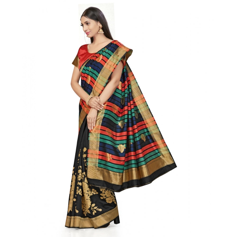 Amfyn Women's Banarasi Silk Saree With Blouse (Black, 5-6Mtrs)