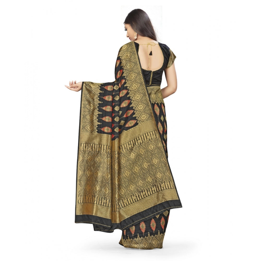 Amfyn Women's Banarasi Silk Saree With Blouse (Black, 5-6Mtrs)