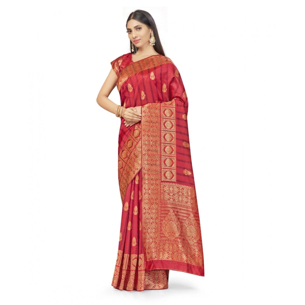 Amfyn Women's Banarasi Silk Saree With Blouse (Peach, 5-6Mtrs)