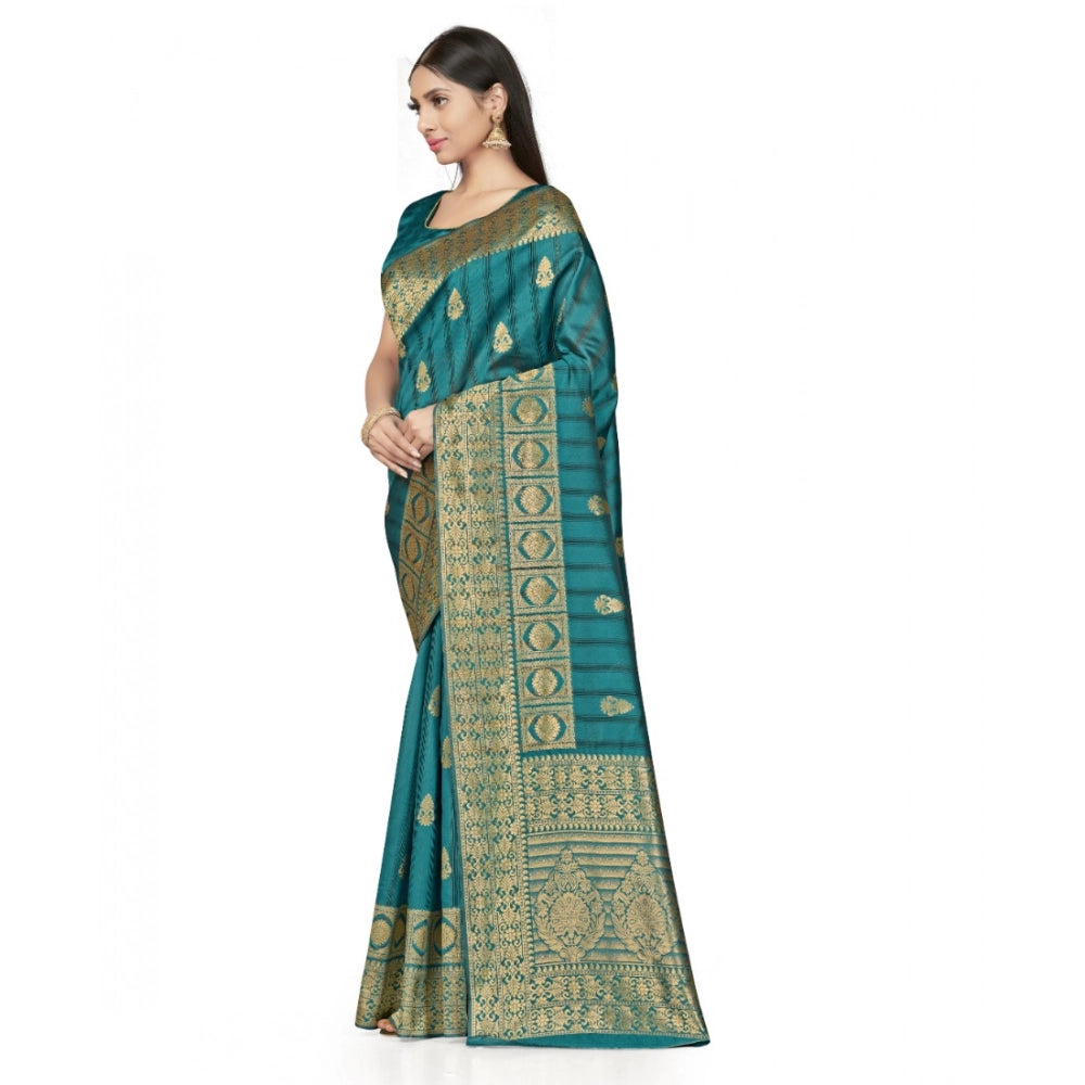 Amfyn Women's Banarasi Silk Saree With Blouse (Peach, 5-6Mtrs)