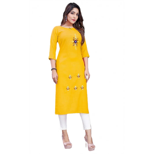 Amfyn Women's Cotton Slub Straight Kurti (Yellow)