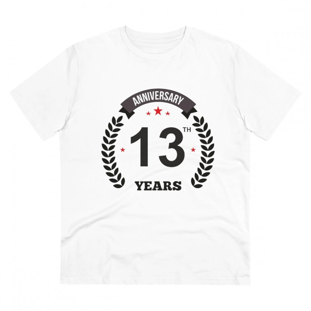 Amfyn Men's PC Cotton 13th Anniversary Printed T Shirt (Color: White, Thread Count: 180GSM)