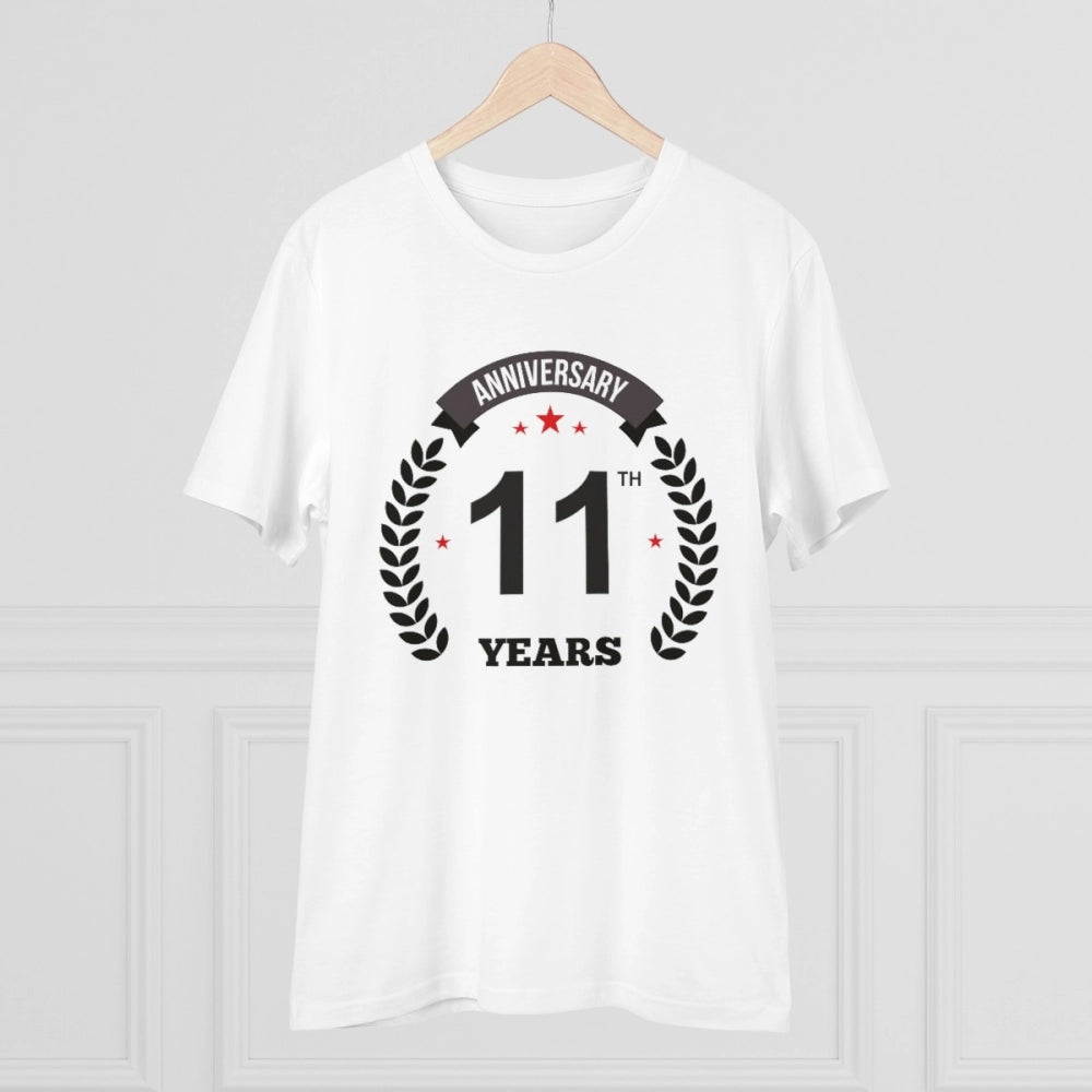 Amfyn Men's PC Cotton 11th Anniversary Printed T Shirt (Color: White, Thread Count: 180GSM)