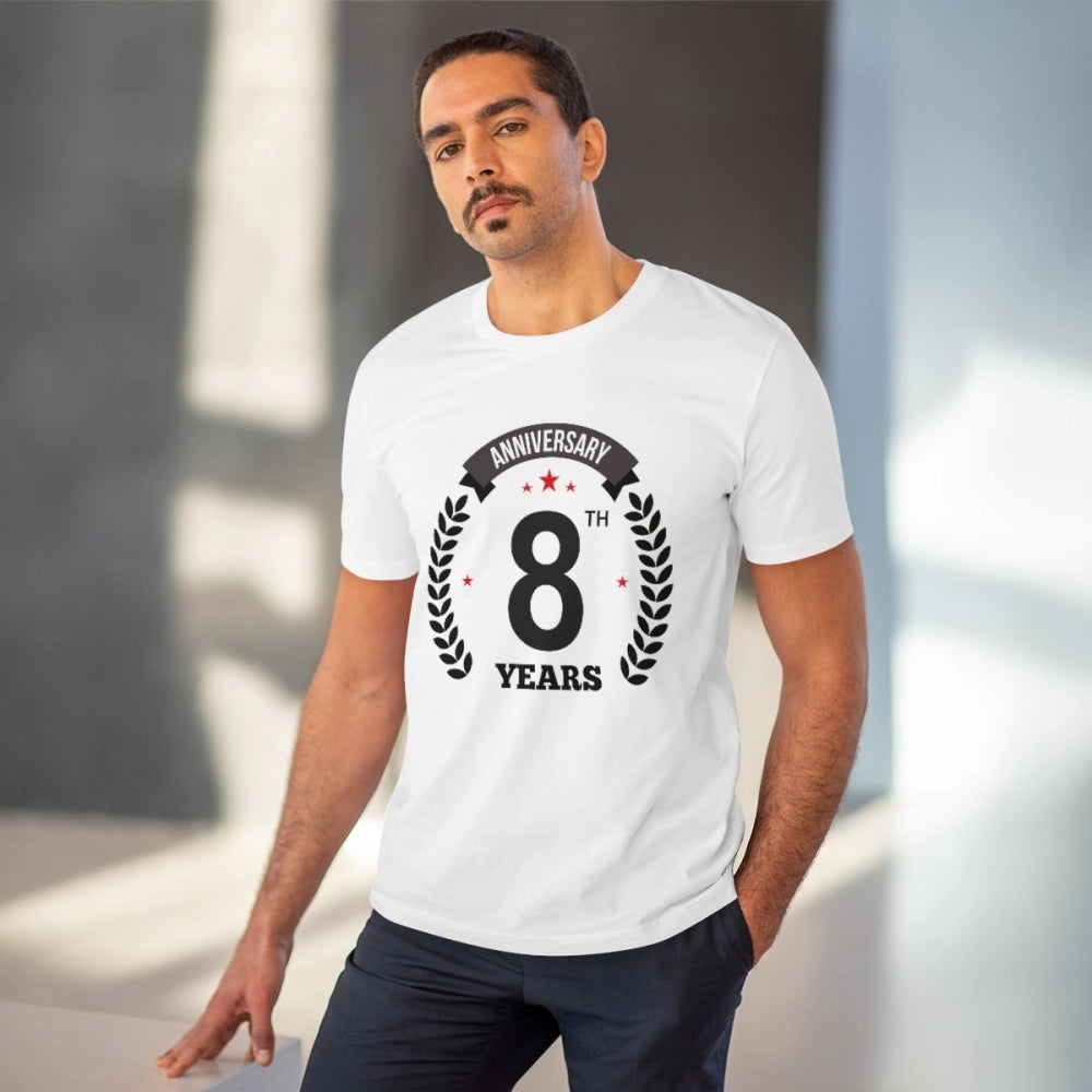 Amfyn Men's PC Cotton 8th Anniversary Printed T Shirt (Color: White, Thread Count: 180GSM)