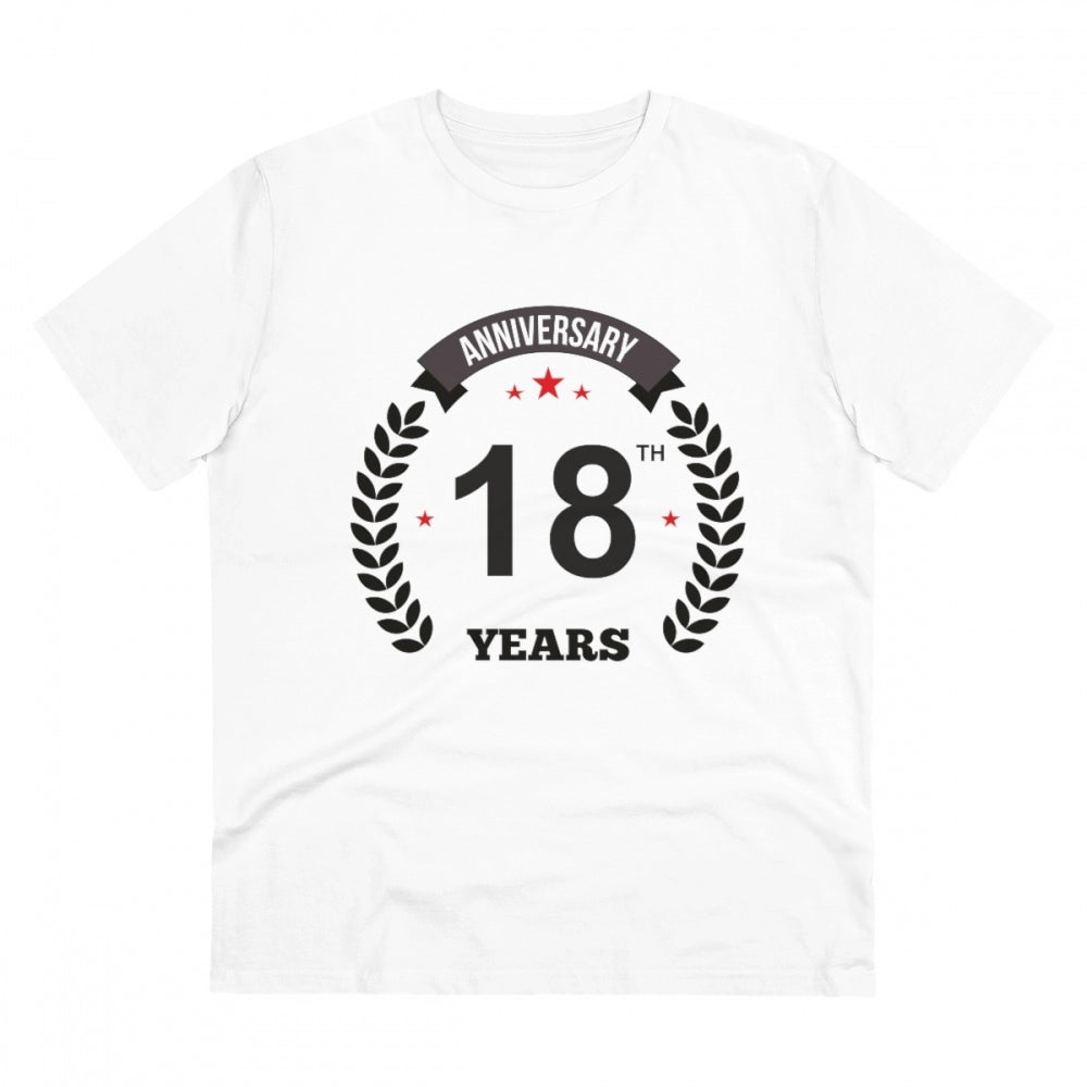 Amfyn Men's PC Cotton 18th Anniversary Printed T Shirt (Color: White, Thread Count: 180GSM)