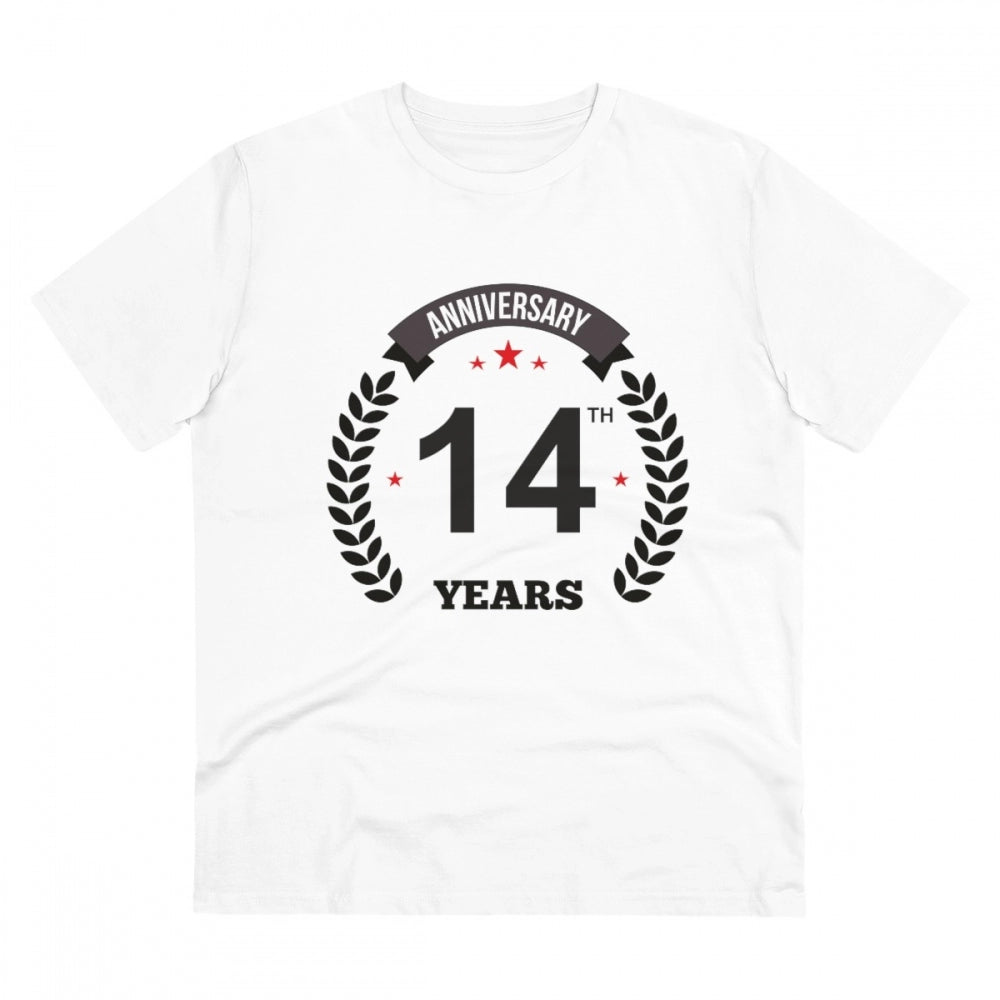 Amfyn Men's PC Cotton 14th Anniversary Printed T Shirt (Color: White, Thread Count: 180GSM)