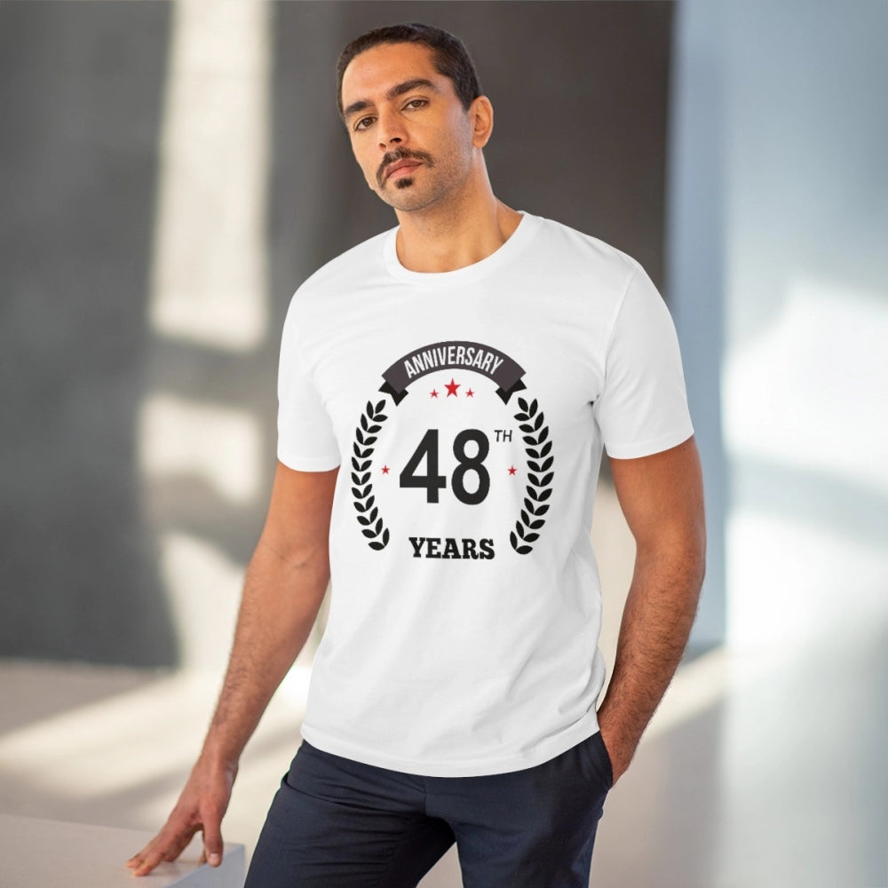 Amfyn Men's PC Cotton 48th Anniversary Printed T Shirt (Color: White, Thread Count: 180GSM)