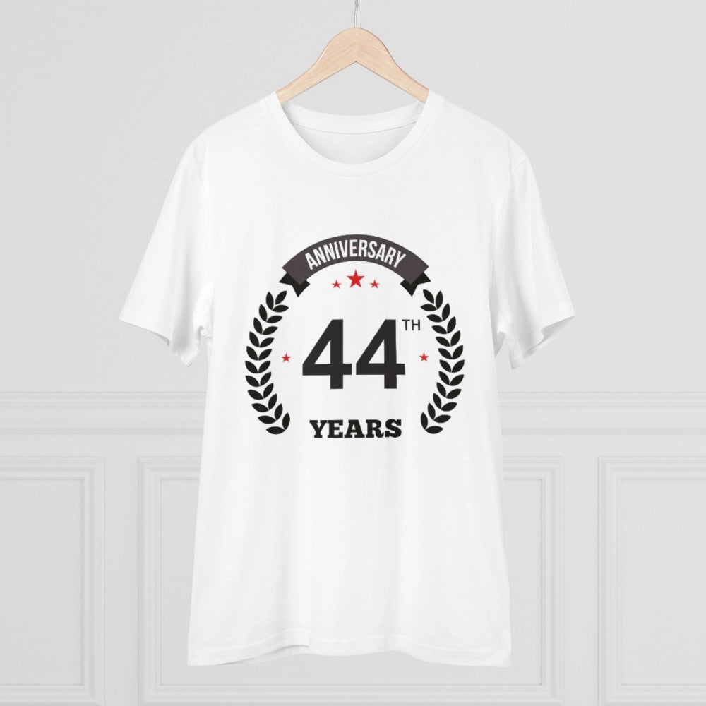 Amfyn Men's PC Cotton 44th Anniversary Printed T Shirt (Color: White, Thread Count: 180GSM)