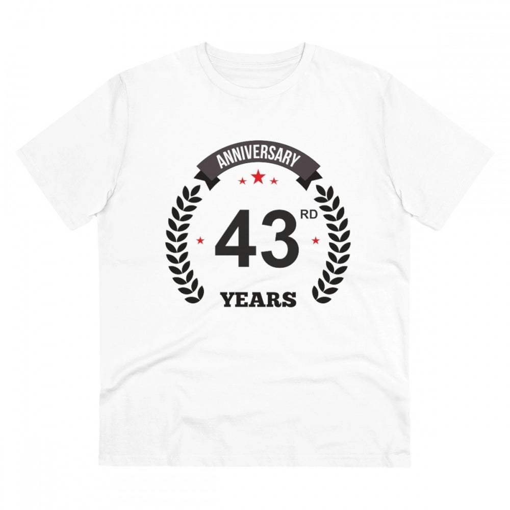 Amfyn Men's PC Cotton 43rd Anniversary Printed T Shirt (Color: White, Thread Count: 180GSM)