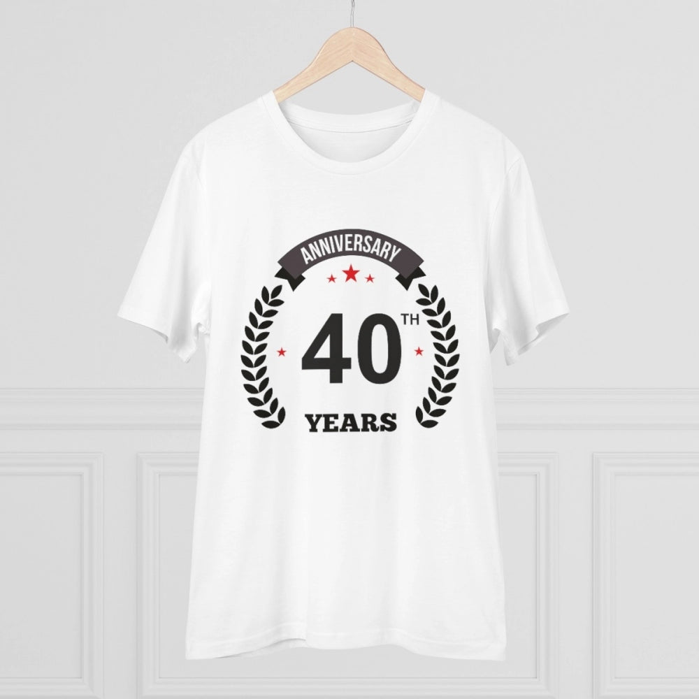 Amfyn Men's PC Cotton 40th Anniversary Printed T Shirt (Color: White, Thread Count: 180GSM)