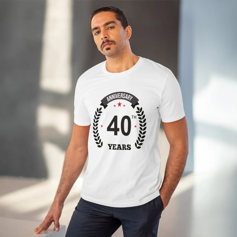 Amfyn Men's PC Cotton 40th Anniversary Printed T Shirt (Color: White, Thread Count: 180GSM)