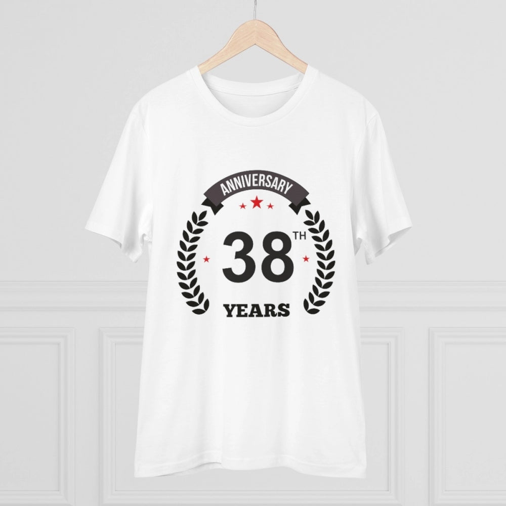 Amfyn Men's PC Cotton 38th Anniversary Printed T Shirt (Color: White, Thread Count: 180GSM)