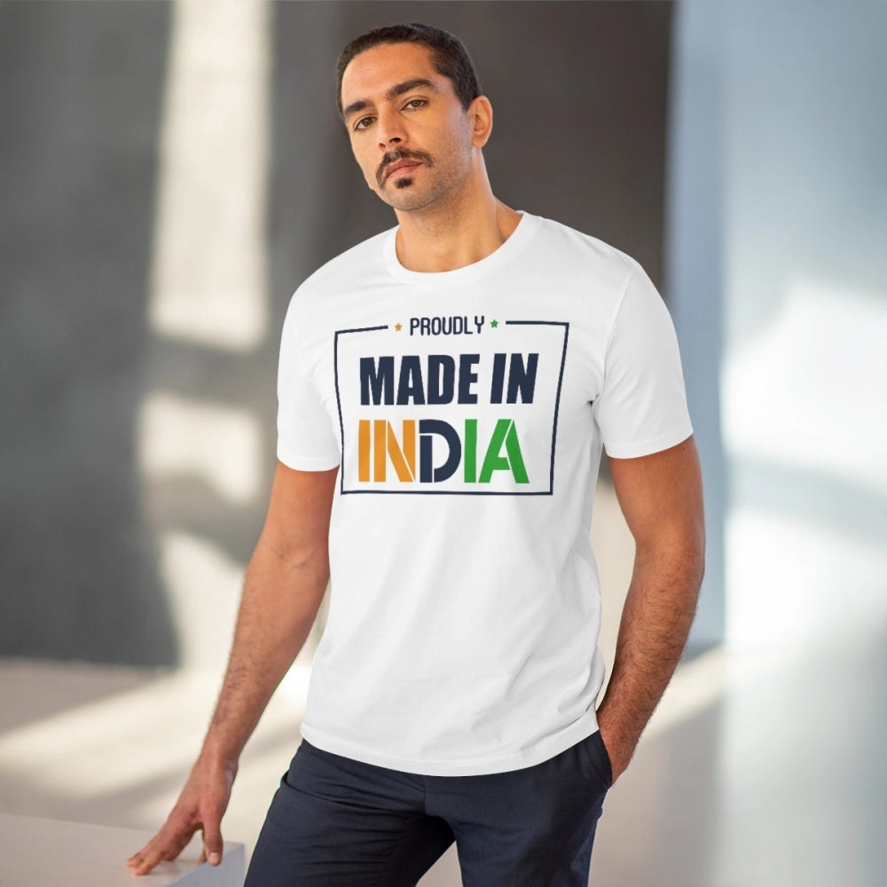 Amfyn Men's PC Cotton Made In India Printed T Shirt (Color: White, Thread Count: 180GSM)