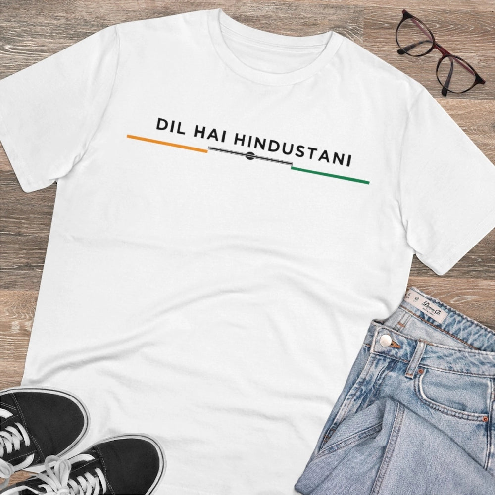 Amfyn Men's PC Cotton Dil Se Hindustani Printed T Shirt (Color: White, Thread Count: 180GSM)