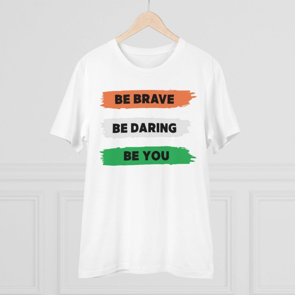 Amfyn Men's PC Cotton Be Brave Be You Printed T Shirt (Color: White, Thread Count: 180GSM)