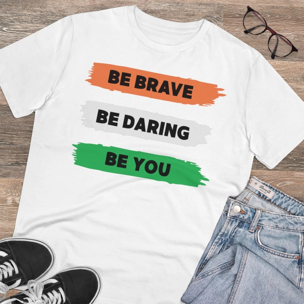 Amfyn Men's PC Cotton Be Brave Be You Printed T Shirt (Color: White, Thread Count: 180GSM)
