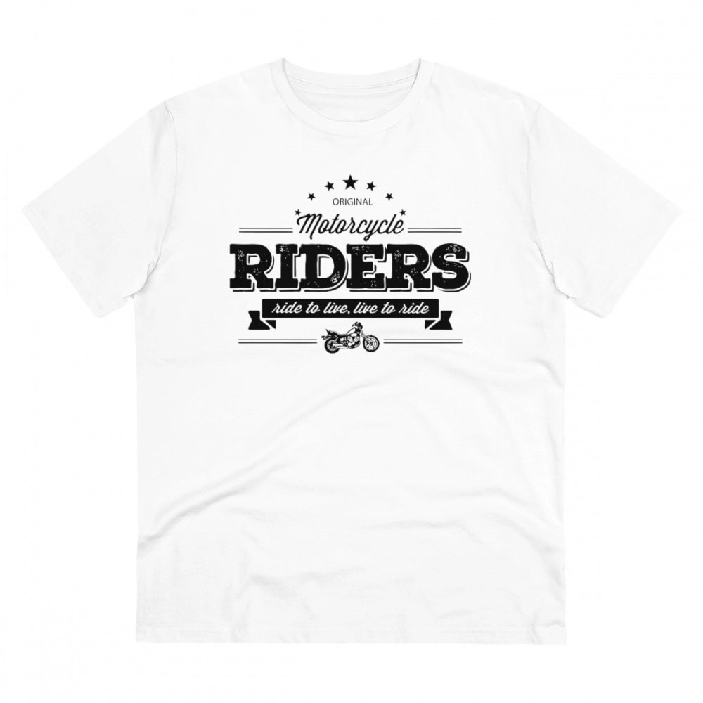 Amfyn Men's PC Cotton Bike Ride Design Printed T Shirt (Color: White, Thread Count: 180GSM)