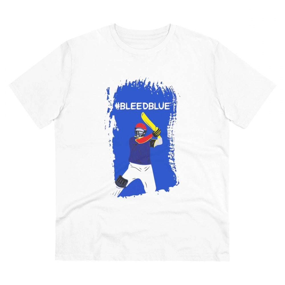 Amfyn Men's PC Cotton Cricket Design Printed T Shirt (Color: White, Thread Count: 180GSM)