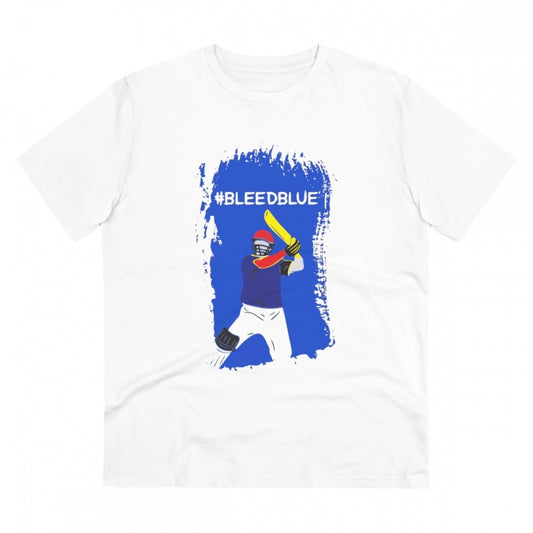 Amfyn Men's PC Cotton Cricket Design Printed T Shirt (Color: White, Thread Count: 180GSM)