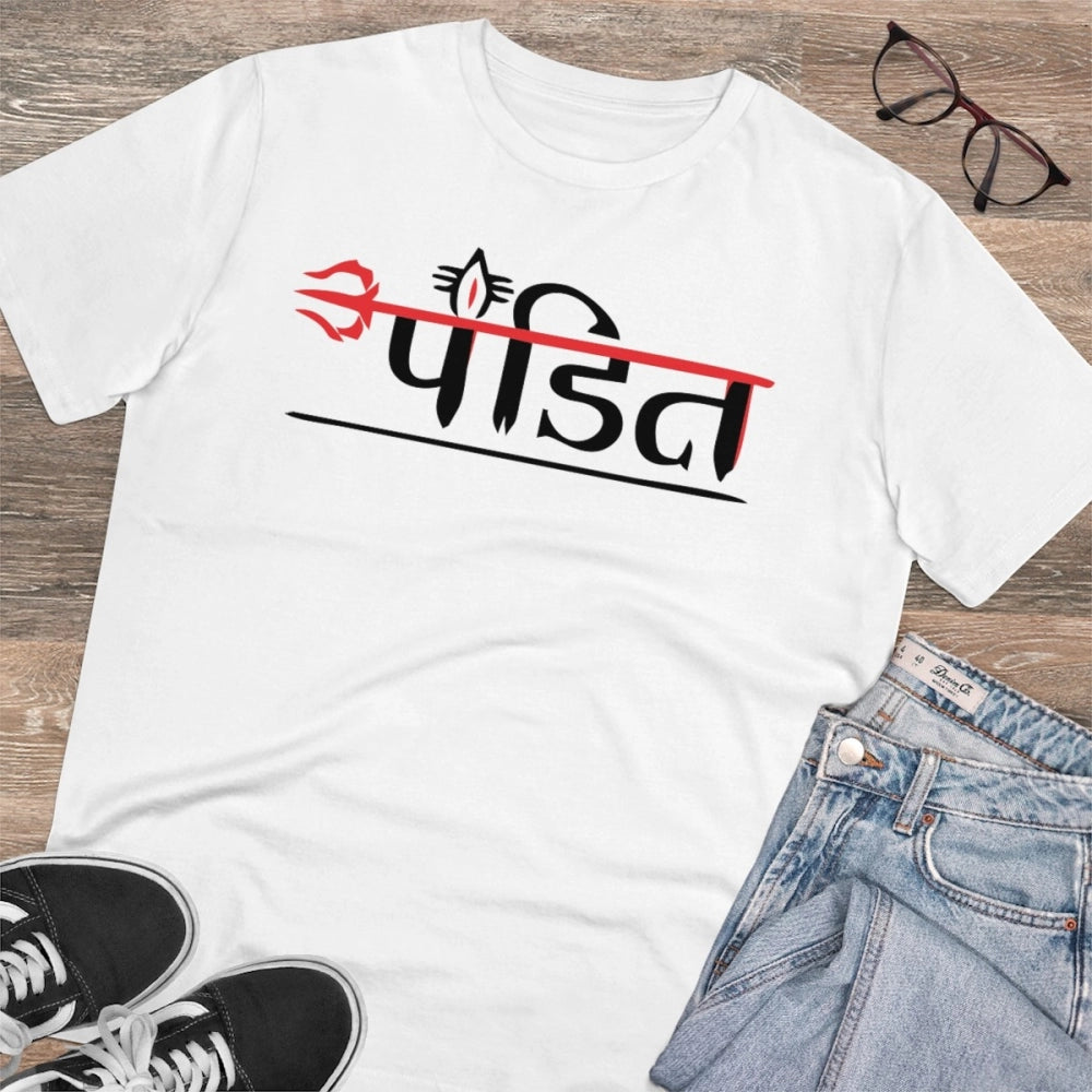 Amfyn Men's PC Cotton Pandit Printed T Shirt (Color: White, Thread Count: 180GSM)