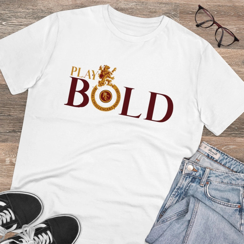 Amfyn Men's PC Cotton Cricket Design Printed T Shirt (Color: White, Thread Count: 180GSM)