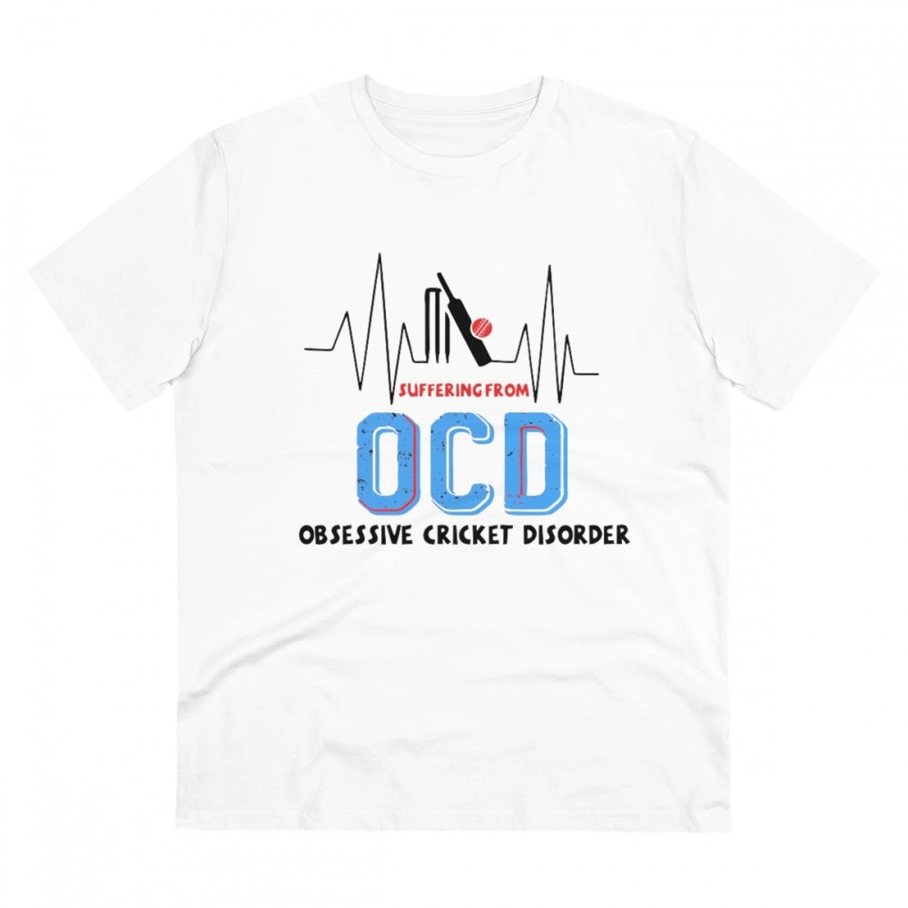 Amfyn Men's PC Cotton Cricket Design Printed T Shirt (Color: White, Thread Count: 180GSM)