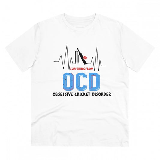 Amfyn Men's PC Cotton Cricket Design Printed T Shirt (Color: White, Thread Count: 180GSM)