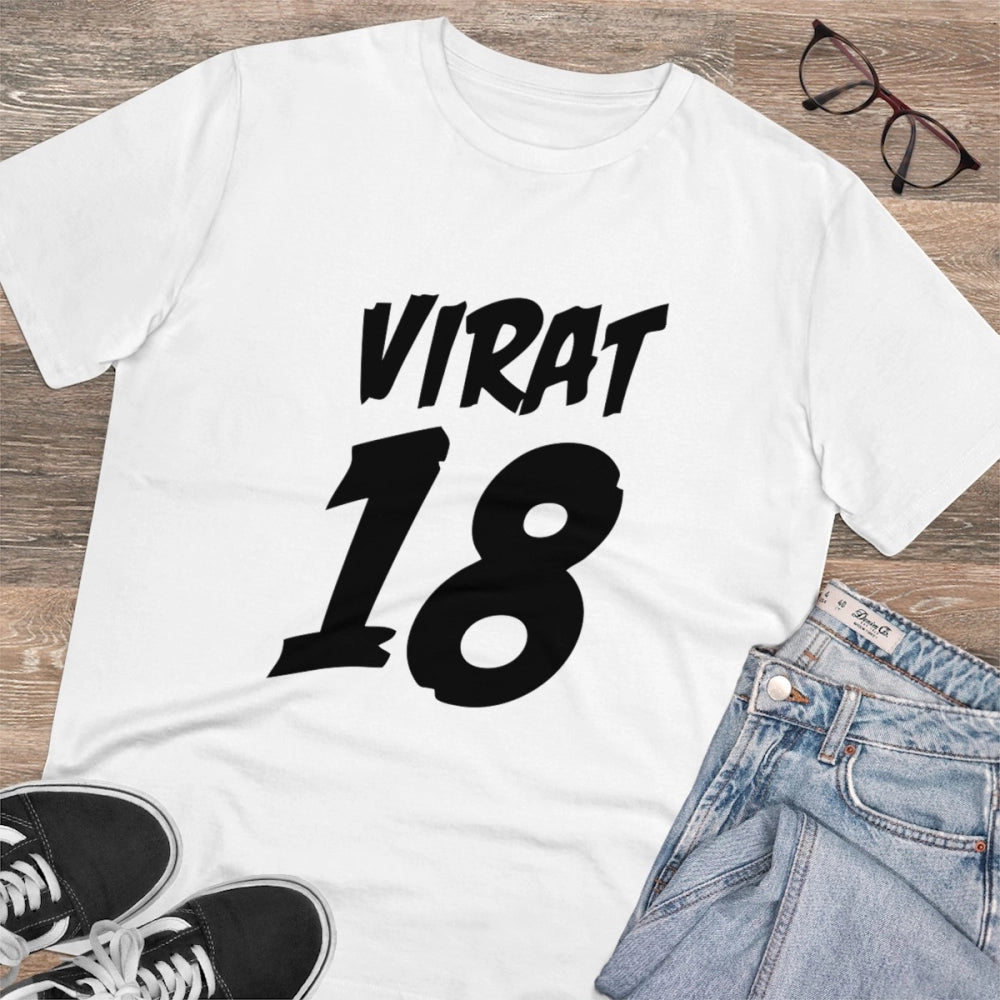 Amfyn Men's PC Cotton Cricket Design Printed T Shirt (Color: White, Thread Count: 180GSM)