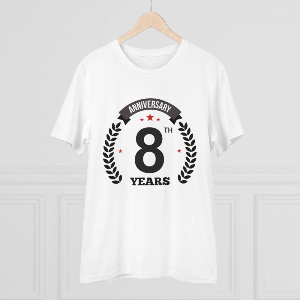 Amfyn Men's PC Cotton 8th Anniversary Printed T Shirt (Color: White, Thread Count: 180GSM)