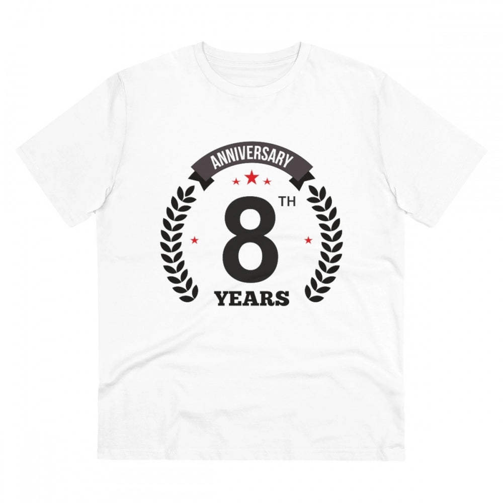 Amfyn Men's PC Cotton 8th Anniversary Printed T Shirt (Color: White, Thread Count: 180GSM)