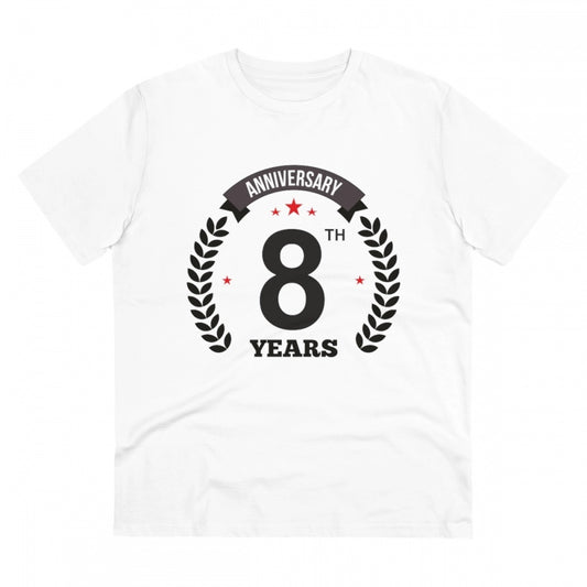 Amfyn Men's PC Cotton 8th Anniversary Printed T Shirt (Color: White, Thread Count: 180GSM)