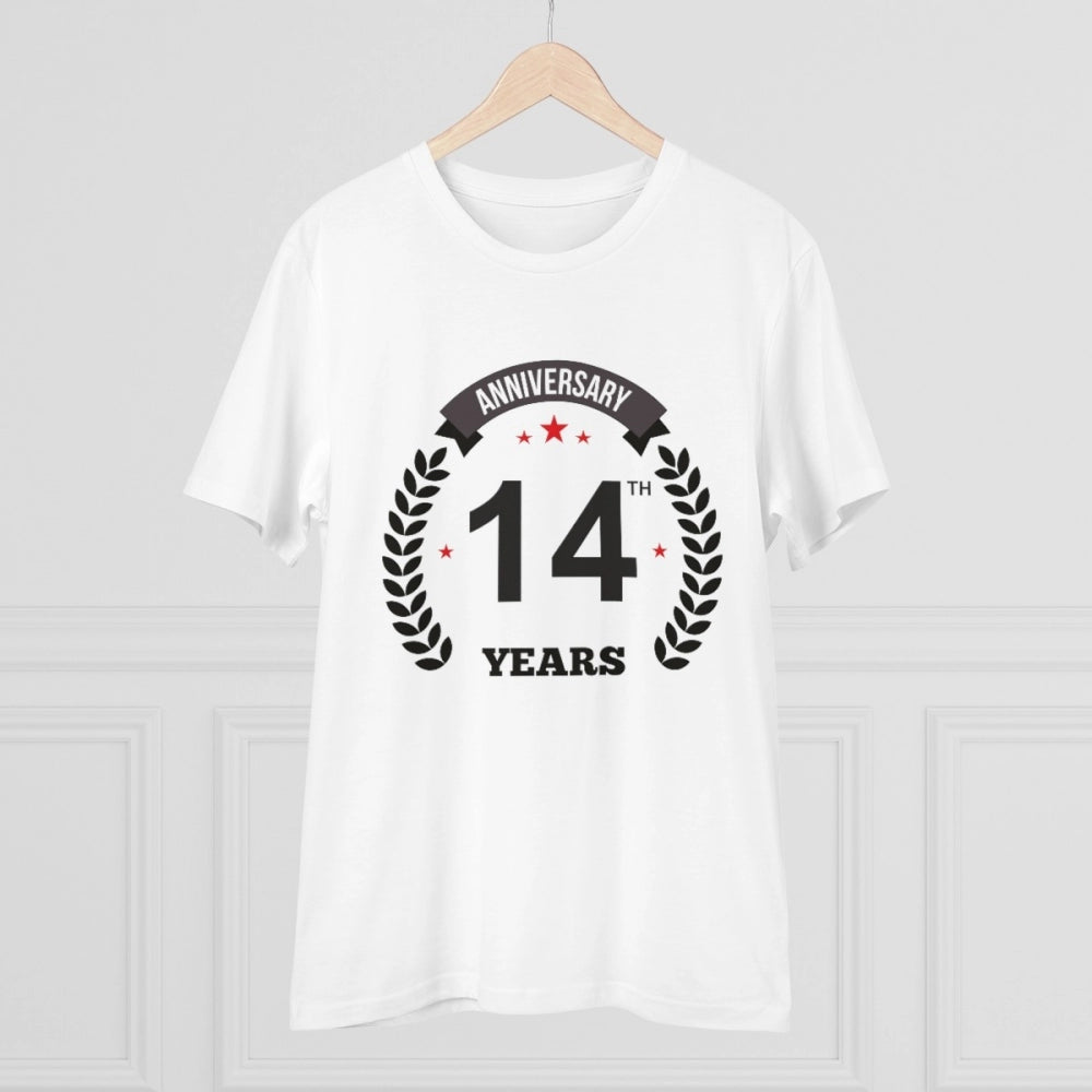 Amfyn Men's PC Cotton 14th Anniversary Printed T Shirt (Color: White, Thread Count: 180GSM)