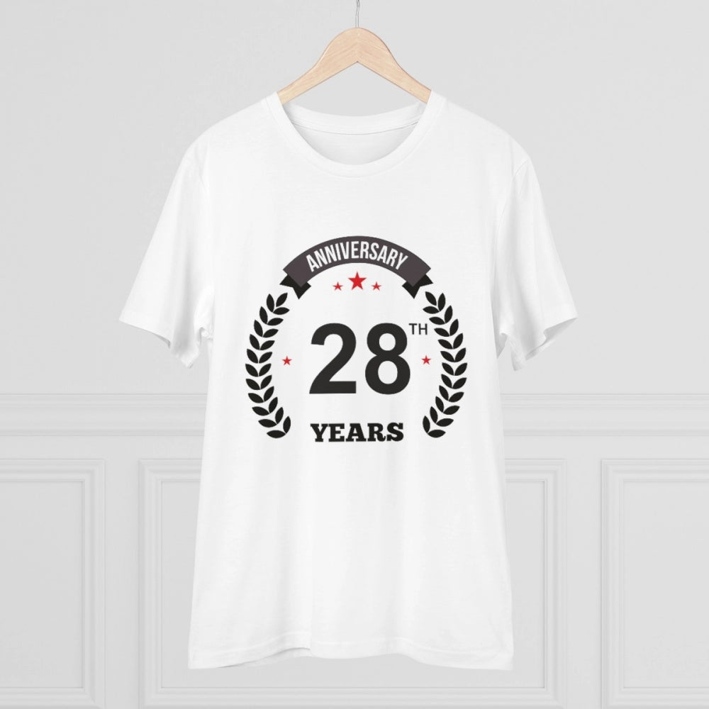Amfyn Men's PC Cotton 28th Anniversary Printed T Shirt (Color: White, Thread Count: 180GSM)
