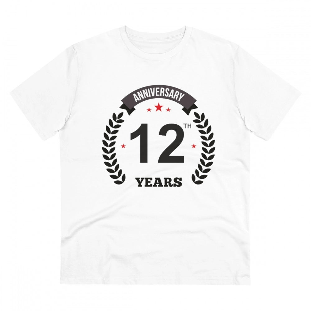 Amfyn Men's PC Cotton 12th Anniversary Printed T Shirt (Color: White, Thread Count: 180GSM)